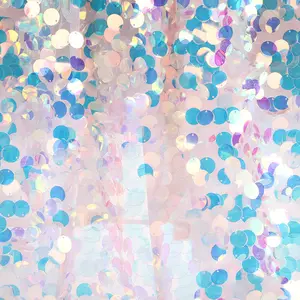 Оптовая продажа, Полиэстеровые блестящие разноцветные Висячие пайетки в виде рыбьей чешуи русалки, ткань с блестками 18 мм для украшения платья и вечеринки