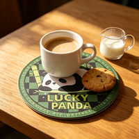 Sous-verre rond en cuir PU tendance, motif panda de dessin animé adorable, protège-tasse imperméable pour la maison et le bureau, protection de table quotidienne
