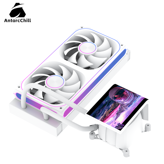 AntarcChill 240mm Water Cooler Naked Eye 3D OLED Display Pump Head Compact Mid Tower ITX Gaming Desktop Liquid Cooling Kit