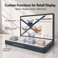 Présentoir de comptoir magnétique interchangeable pour écouteurs TWS avec boîte lumineuse LED personnalisée et base 4 emplacements pour affiches