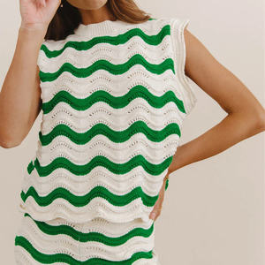 Top de Punto Personalizado de Verano, Fresco, Tejido a <span class=keywords><strong>Crochet</strong></span>, con Patrón de Ondas Caladas, Cuello Redondo, Sin Mangas, Ajustado y Corto - Product Image 1