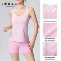 Débardeur de yoga pour femme à bretelles croisées et dos en maille, col en U, coupe ample amincissante, séchage rapide, faible MOQ