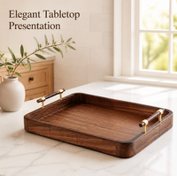 Plateau en bois de noyer de qualité supérieure avec poignées, plateau de service rectangulaire profond pour la décoration de la table à thé ou à café, style zen
