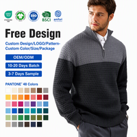 Pull en maille pour homme, col zippé 1/4, motif color block, texture torsadée, OEM ODM, séchage rapide, respirant, fournisseur en gros