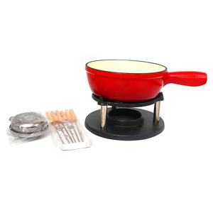 <span class=keywords><strong>Set</strong></span> Panci <span class=keywords><strong>Fondue</strong></span> Enamel Merah dengan 6 Garpu Panjang dan Pembakar untuk Keju dan Cokelat - Product Image 1