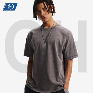 275G <strong>Men's</strong> Heavyweight T-Shirt - Regular Shoulder, Snow Wash Vintage Finish, Casual Street Style Garment Dyed Short Sleeve - Product Image 1