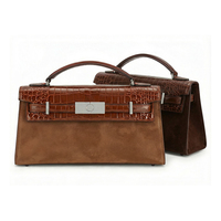 Sac bandoulière en cuir pour femme, multi-usages, en daim façon croco, avec fermoir trapèze, grande capacité, pieds métalliques, sangle détachable, pour usage quotidien