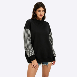Custom <strong>Women's</strong> <strong>Christmas</strong> Mock Neck Patchwork Gingham Sleeve Gingham Letter Applique Loose Drop Shoulder <strong>Sweatshirt</strong> Manufacturer - Product Image 4