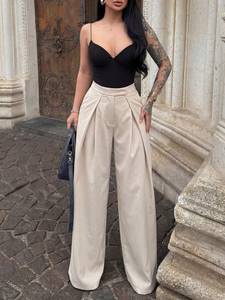 <span class=keywords><strong>Pantaloni</strong></span> Palazzo a Vita Alta su Misura, <span class=keywords><strong>Pantaloni</strong></span> <span class=keywords><strong>Larghi</strong></span> Beige Plissettati <span class=keywords><strong>con</strong></span> Vita Pieghevole, per Uso Professionale e Cerimonie - Product Image 3