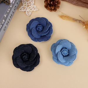 Denim Camellia <b>Flower</b> 7.5cm Handmade Fabric Decoration For Hair Clothing Accessories Eco Friendly - Product Image 2