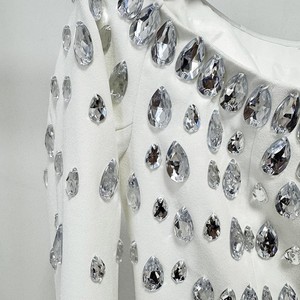 Fabrika toptan yeni 2025 tasarımcı moda kadın Diamonds boncuklu Slash boyun kapalı omuzlar uzun Maxi elbise - Product Image 5