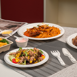 صينية وارمباك الكلاسيكية المصنوعة من قصب السكر مع طبق من الباجاس قابلة للتحلل وقابلة للاستخدام مرة واحدة مع غطاء خالية من مادة BPA للحفلات والمناسبات بالجملة - Product Image 3