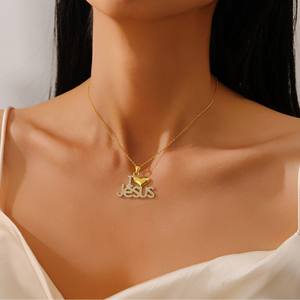 Christian <span class=keywords><strong>Message</strong></span> Religion 18k Or Hiphop Pendentif Pour Hommes Lettre En Acier Inoxydable Jésus Christ Collier - Product Image 2