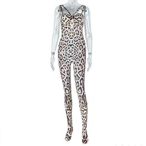 Nouvelle arrivée Combinaison moulante à bretelles croisées imprimé léopard pour femme, tendance - Product Image 4