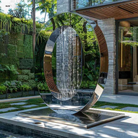 Fontaine de jardin personnalisée BLVE, décoration de jardin sur mesure, anneau rond en métal poli, sculpture extérieure en acier inoxydable