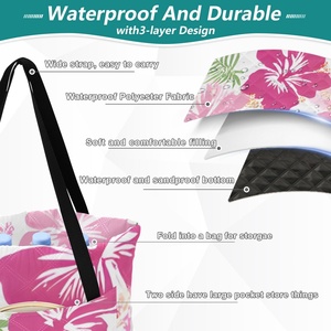 Outdoor Hawaiian Tropical Flower Zipper Picnic <b>Mat</b> Extra <b>Large</b> Foldable Women's Handbag Custom Beach Blanket Picnic Bag - Product Image 4