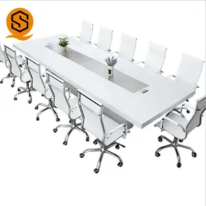 โต๊ะห้องประชุมขนาดเล็กอัจฉริยะตั้งโต๊ะโลหะโต๊ะห้องประชุมสีขาวดีไซน์ทันสมัยสำนักงาน