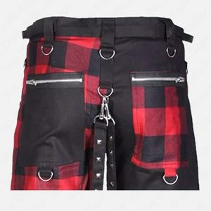 กางเกงสไตล์พังก์ร็อก Y2K คุณภาพสูงจาก Slvow ตกแต่งด้วยโลหะ ลายสก็อตสีแดง สายรัดแบบแพทช์เวิร์ค - Product Image 5