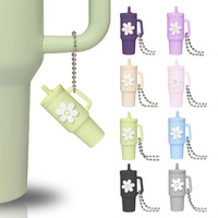 Nouveau pendentif style Stanley, breloque colorée en gel de silicone pour bouteille d'eau, porte-clés mini motif floral réaliste