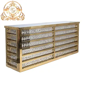 Luxury Bar Furniture Design Golden Metal Event Nightclub Bar Counter With Crystal