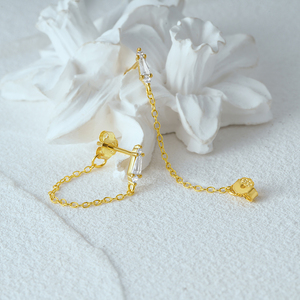 CANNER Fashionable Trendy 18k Gold Plated <b>Chain</b> <b>Earring</b> Square Cubic Zirconia Tassel <b>Chains</b> <b>Stud</b> <b>Earrings</b> Women S925 Silver - Product Image 2
