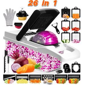 Hachoir et spiraleur à légumes 26-en-1 - Hachoir à aliments avec récipient |   Trancheuse à fruits, gadget de cuisine |   Couper, trancher, émincer les légumes - Product Image 1