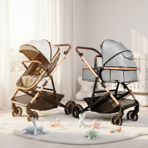 Cochecito Doble <span class=keywords><strong>Plegable</strong></span> de Lino y Algodón Clásico de Lujo Wellpal, Estructura de Acero Inoxidable, Carrito Doble Ajustable, 3+ Años, Carga de 15 kg - Product Image 1