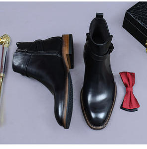 Chaussures pour hommes de haute qualité à semelle épaisse en cuir véritable, style britannique décontracté, bottines <span class=keywords><strong>Chelsea</strong></span> antidérapantes pour hommes - Product Image 5