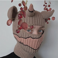 25 nouveau chapeau en corne tricoté à la main drôle masque de ski cagoule chaude avec un trou sport personnalisé pour Halloween