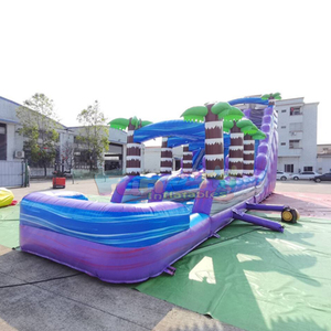 Giant outdoor kids party tobogan hinchable purple plunge <b>inflatable</b> tropical hurricane <b>water</b> <b>slide</b> with pool - Product Image 1