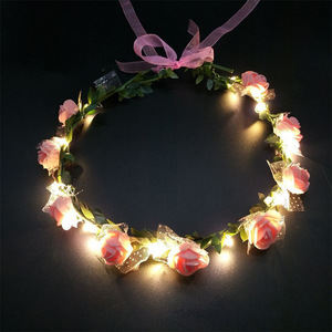 Pink & White Led Flower vương miện chuỗi ánh sáng phát sáng tóc phụ kiện nhấp nháy vòng hoa cho đảng nhà máy giá - Product Image 3