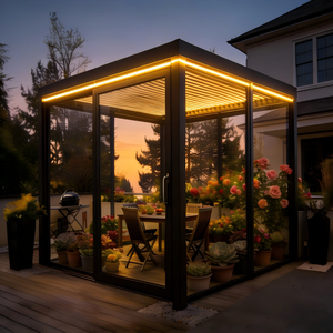 Pérgola de aluminio <span class=keywords><strong>para</strong></span> jardín o terraza, con puerta de cristal <span class=keywords><strong>3x3</strong></span> o 3x4, con persianas enrollables eléctricas a prueba de viento. - Product Image 3