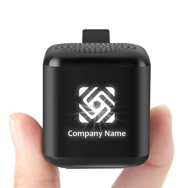 Custom Logo Light up Laser Wireless Mini Speaker Portable Cube Bluetooth Speaker with Lanyard for Promotional Gift
