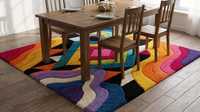 Handgeknüpfter Bunter Teppich mit Geometrischem Wellenmuster, Flachfloriger Bohemian-Teppich, Rutschfester Latex-Teppich für Wohnzimmer und Schlafzimmer, OEM-Anpassung