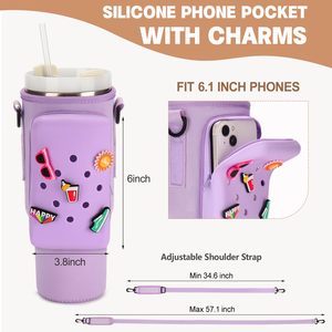 Funda de Neopreno para Botella de Agua Stanley Cup de 40 oz, Bolsa Portabotellas, Bolsillo de Silicona para Teléfono, Bolsa Deportiva - Product Image 2