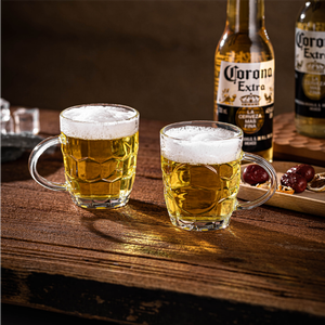 Venta al por Mayor de Jarras de <span class=keywords><strong>Cerveza</strong></span> de Vidrio Transparente Personalizadas con Asa |   Jarras de <span class=keywords><strong>Cerveza</strong></span> con Base Pesada y Diseño de Hoyuelos para Bares y Restaurantes - Product Image 1