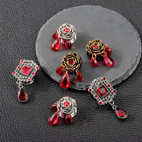 Lingchee Jauges d'oreille en acier inoxydable Red Gem Dangle Plugs Tunnels Vis Back Rose Flower Expander