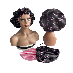 Muyang Customize Satin <b>Bonnet</b> With Drawstrings 54-56cm Printed Pattern Fashion Sleep Hat For Women Home Use - Product Image 3