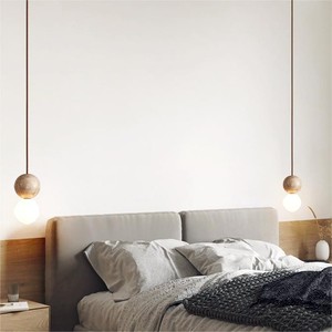 Luminaire suspendu de style japonais Wabi-Sabi en travertin jaune crème pour chambre à coucher, cordon long, luminaire rétro pour bar, îlot - Product Image 5