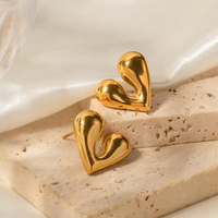 Boucles d'oreilles populaires en acier inoxydable plaqué or 18 carats, personnalisées, en forme de cœur liquide, étanches, vente en gros, bijoux en acier inoxydable