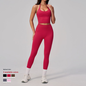 Conjunto <span class=keywords><strong>de</strong></span> gimnasio sin costuras para <span class=keywords><strong>mujer</strong></span>, top deportivo con cuello halter y espalda hermosa, levanta glúteos, ajuste ceñido - Product Image 2