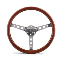 Setir Kemudi Sport Klasik 350mm 14 Inch Universal Berbahan Kayu 3 Palang Dengan Tombol Klakson 6 Baut