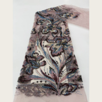 Tissu en tulle lourd vintage brodé de fleurs d'iris, style peinture à l'huile, pour robe de soirée