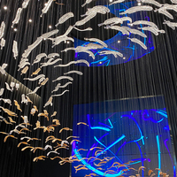 Haute Qualité Grand Verre Art Plume Led Lustre Lampe pour Salon Restaurant Hall Décoration