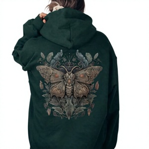 Sweat-shirt à capuche graphique vert forêt de haute qualité, coupe oversize, épaules tombantes, imprimé au dos, lourd, vente en gros, streetwear - Product Image 1