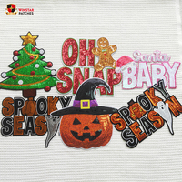 Lettres brodées en chenille à paillettes de grande taille pour Halloween et Noël, avec inscription « BOO », à coller sur les vêtements