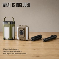 Lampu Camping Tenaga Surya dengan Output Power Bank, Lampu Tenda Lipat 4-Blade dan Dua Sisi untuk Berkemah Mendaki Memancing