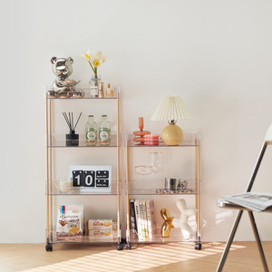 Transparent Multi Layer Narrow <b>Storage</b> Cart With Wheels <b>Kitchen</b> Bathroom Organizer 4 Tier Movable Rack - Product Image 2