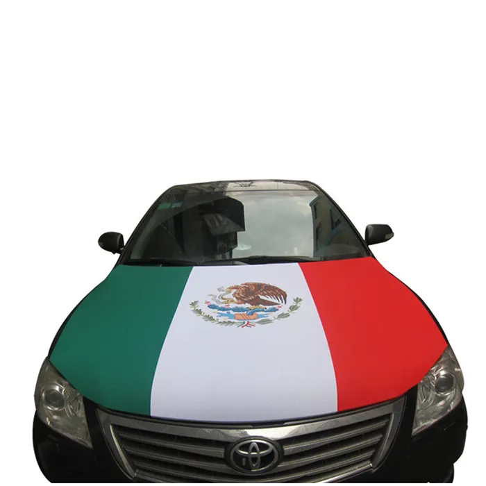 2023 pas cher Mexicao Iran Lion tous les pays Polyester tissus élastiques 150x100cm drapeau de couverture de capot de voiture