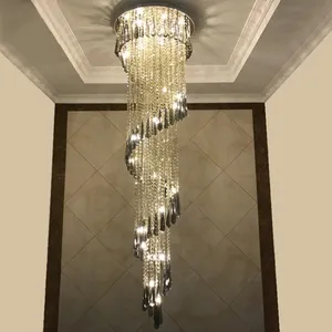 Grote Kristallen Kroonluchter Decoratieve Lobby Trap Foyer Lange Spiraal Crystal Hanglampen Glans Plafond Lamp